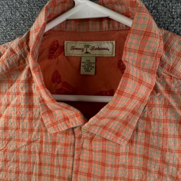 Tommy Bahama Long Sleeve Button Up Shirt Men Orange Check 2XL Tencel Cotton - Picture 7 of 11